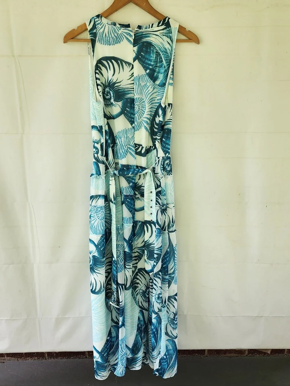White House Black Market Teal and Aqua Shell-Print Maxi Dress